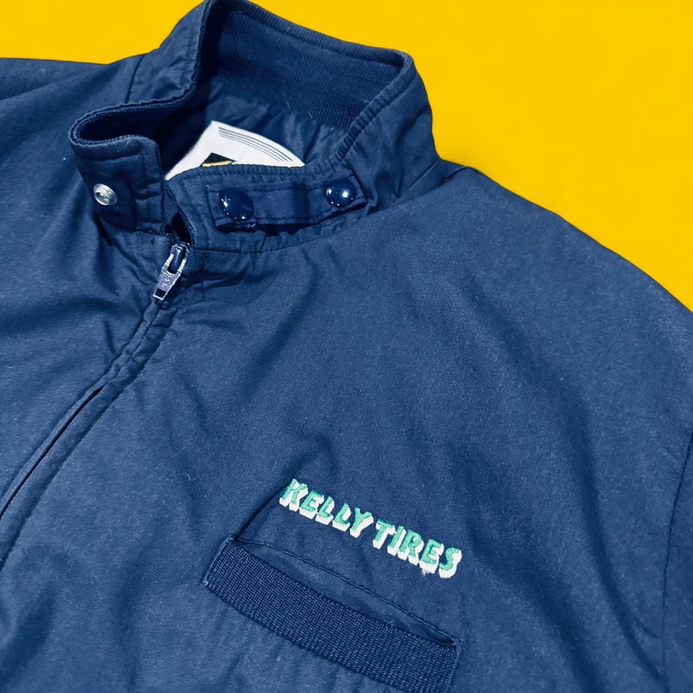 Vintage 90s Kelly Tires Navy Blue Shop Bomber Jacket K-Brand Men’s XL